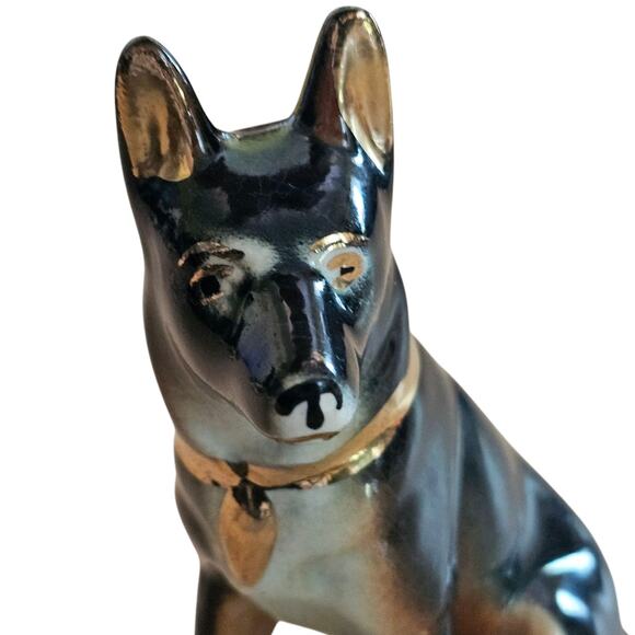 Vintage German Shepherd Figurine – 6" – Green, Brown & Gold Accents - Picture 2 of 8